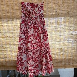 Strapless Cara Cara Red and White Floral Maxi Dress- Never Worn